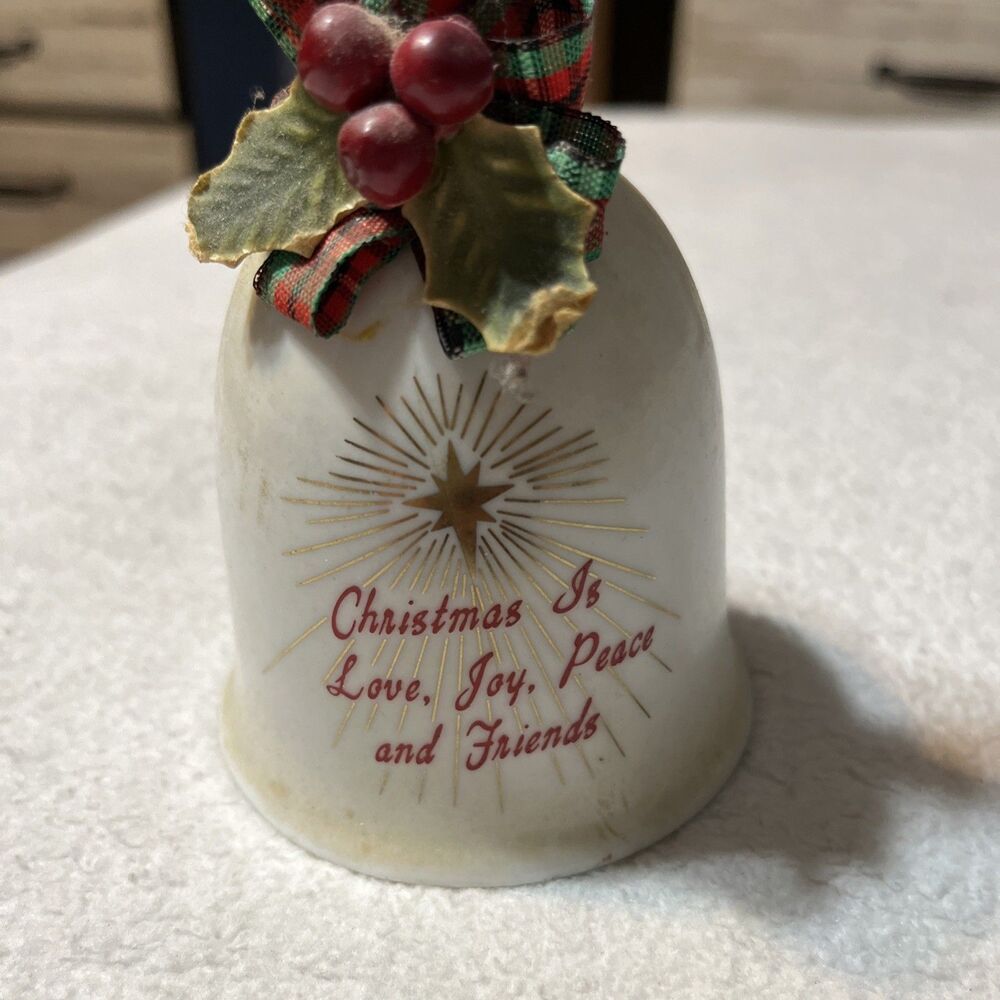 Christmas Ceramic Hand Bell: 7 In “ Christmas Is Love, Joy, Peace And Family”